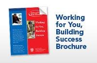 Image of the Building Success Brochure, and text next to it that says "Working for You, Building Success Brochure"